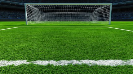 Obraz premium High-angle shot of a soccer goal area with perfectly defined white lines.
