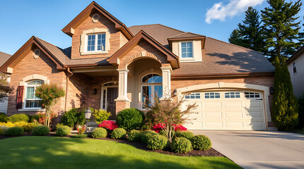 Luxury Brick House with Landscaping and Garage - Dream Home Exterior