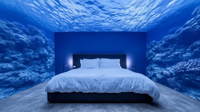 a detailed sketch of a modern bedroom with a waterbed 