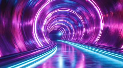 Illuminated Pathway Neon Rings in a Futuristic Tunnel