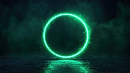 Mystical Green Neon Circle in Smoky Atmosphere