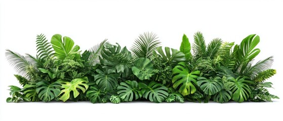 Lush Green Tropical Foliage Border White Background