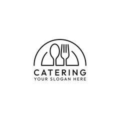 Catering vector logo badge. Cater service sign, outdoor dinner, restaurant business retro design with hand written modern calligraphy. Elegant lettering logotype, vintage style.