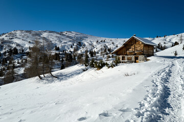 Fototapeta premium Belluno Alps, Italy - views from the mountains and valleys in winter with snow