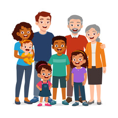 happy family standing for portrait photograph together