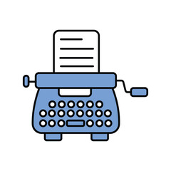 Typewriter blue icon with white background vector stock illustration