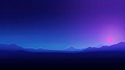 Selbstklebende Fototapeten A serene digital landscape featuring mountains and a vibrant sunset in shades of purple and blue. © Waa