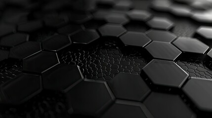 Obraz premium A close-up view of hexagonal patterns in a sleek, black texture.