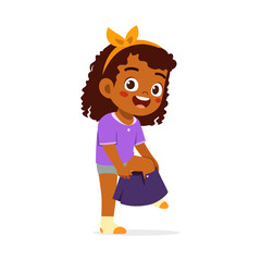 little kid do dressing process wearing skirt