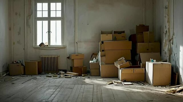 boxes  and  a window  in an empty room