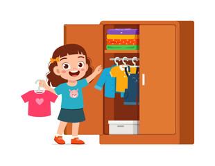 little kid take clothes from big wardrobe