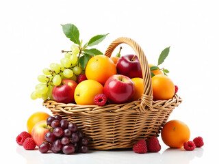 Fresh fruit in a basket isolated on white background