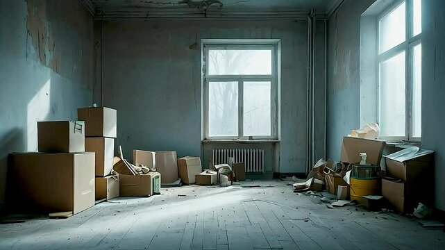 a room with boxes
