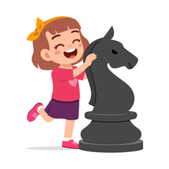 kid standing with giant horse knight chess piece and smile