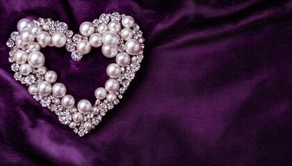 Obraz premium Elegant Pearl and Diamond Heart Brooch on Purple Velvet