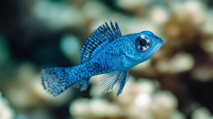 Obraz premium Vibrant Blue Chromis Fish in its Coral Reef Habitat