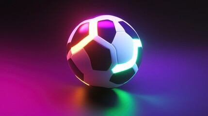 Naklejka premium Neon Glowing Soccer Ball: Futuristic Sports Imagery