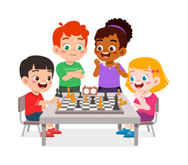 little kid playing chess with friend together