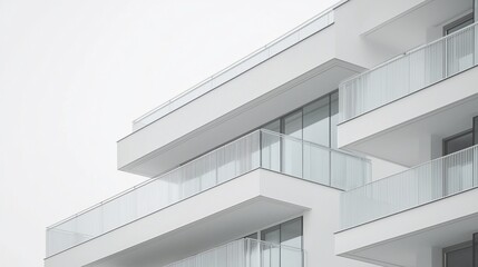 Fototapeta premium Modern white building exterior with balconies and glass.