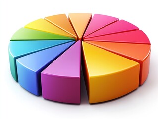 Obraz premium Rainbow pie chart in 3D against white, for data display use.