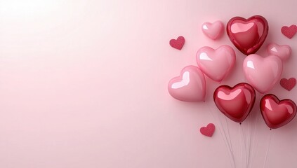 Festive Pink and Red Heart Balloons on a Pastel Background