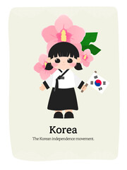 Korean independence movement, independence activist girl and mugunghwa illustration. Vector illustration design.
