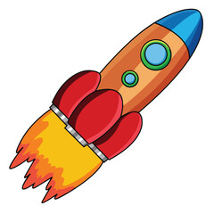 Cute cartoon hand drawn vector rocket illustration.