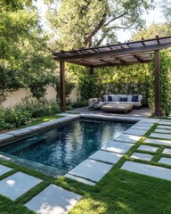 Serene Backyard Oasis Featuring Pool and Pergola