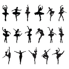 Woman ballerina jumping performs dance on stage of ballet theater performing with crown number in front of audience. Girl ballerina in spotlight is dressed for classical ballet. Ballet elements icon