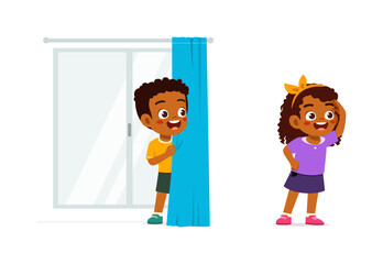 little kid play hide and seek with friend and feel happy