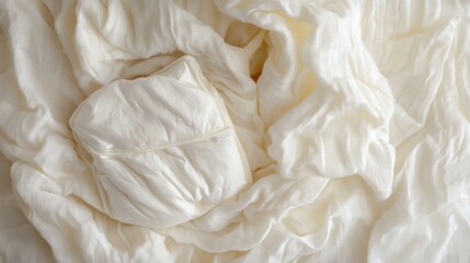 Creamy white cheese on fabric, overhead shot. Food photography for recipe blogs