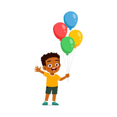 little kid holding balloon and feeling happy
