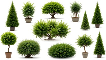 Ornamental Shrubs and Topiary Collection: Boxwood, Japanese Holly, and Dwarf Alberta Spruce for Elegant Landscaping