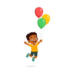 little kid holding balloon and feeling happy