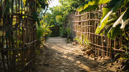 Sunlit Pathway Through a Lush Tropical Garden