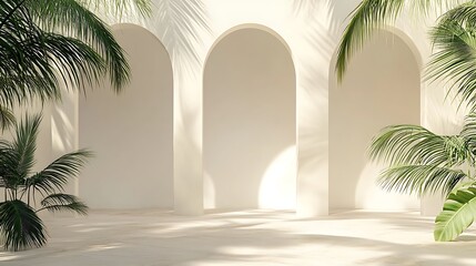 Tranquil White Archway With Lush Palm Fronds