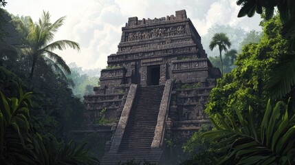 Obraz premium Ancient Stone Pyramid in Lush Tropical Jungle