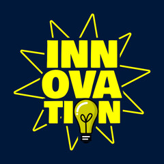 Innovation Day to celebrate on February 16th. Yellow bold text with light bulb icon on dark blue background.