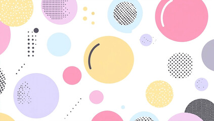 Abstract Geometric Design featuring Pastel Circles and Dots on a White Background