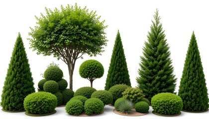 Ornamental Shrubs and Topiary Collection: Boxwood, Japanese Holly, and Dwarf Alberta Spruce for Elegant Landscaping