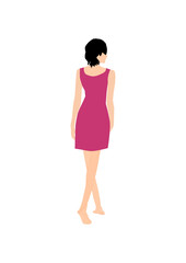 Illustration of elegant woman silhouette in crimson dress view from back