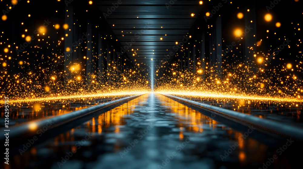 Aufkleber A mesmerizing scene with glowing particles creating a magical pathway in a dark environment, evoking a sense of wonder and mystery