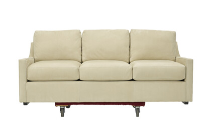 A sofa in a minimalist design with wooden legs + clipping path. The sofa is isolated on a White background.