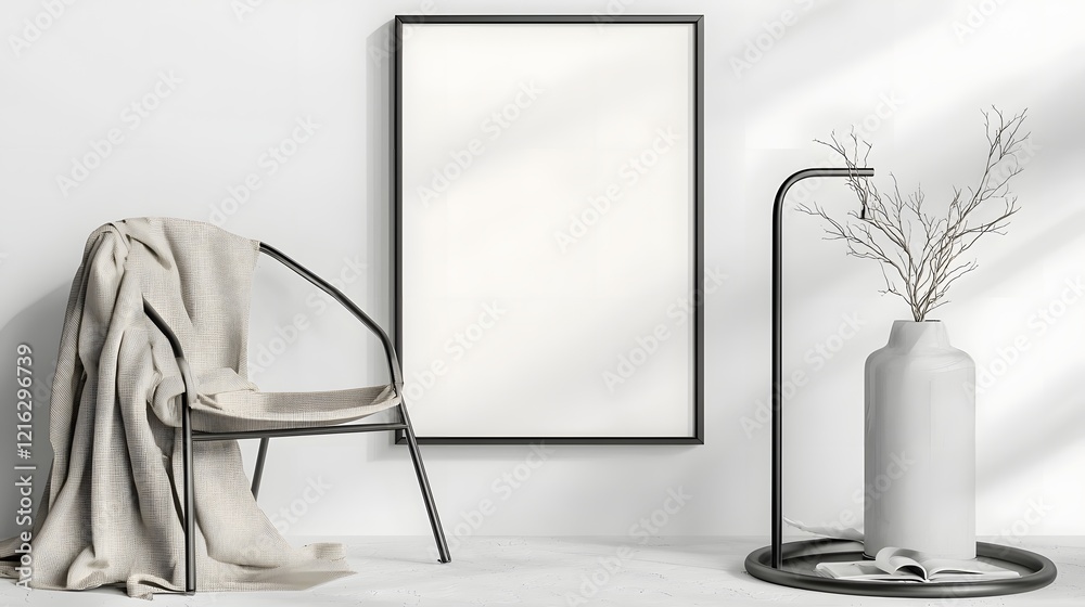 Poster Minimalist home design with an ISO A paper size frame mockup hanging on the wall showcasing modern furniture and a cozy stylish atmosphere in a neutral color palette