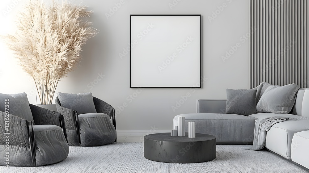 Poster minimalist living room interior with an iso a paper size frame mockup displayed on a clean wall surr
