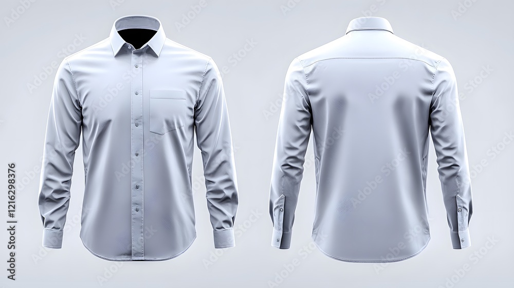 Poster soft blue button up casual shirt mockup template displayed in both front and back views on a plain b
