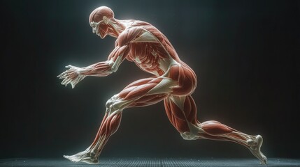 Obraz premium Human Anatomy in Motion: A 3D Render of Muscular System