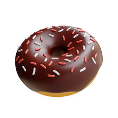 Delicious chocolate donut topped with colorful sprinkles for a sweet treat 3D render illustration