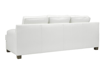 A sofa in a minimalist design with wooden legs + clipping path. The sofa is isolated on a White background.
