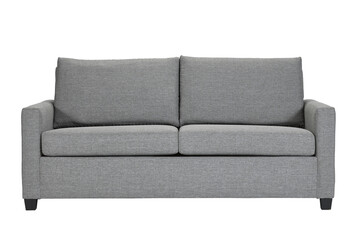 A sofa in a minimalist design with wooden legs + clipping path. The sofa is isolated on a White background.